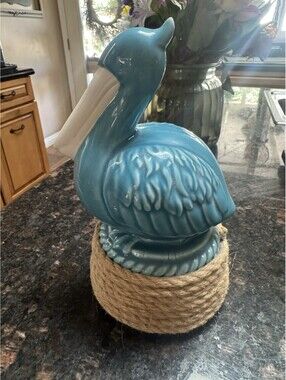 Blue Ceramic Pelican Decor